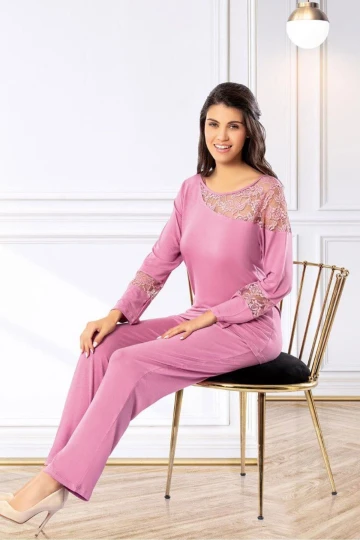Gül Kurusu Dantel Detaylı Pijama Takımı BCAN-258617FA