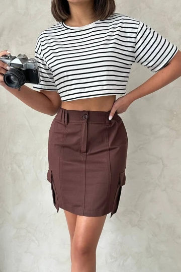 Kahve Kargo Cepli Dokuma Etek BCHN-2525020