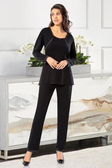 Siyah Dantel Detaylı Pijama Takımı BCAN-258615FA