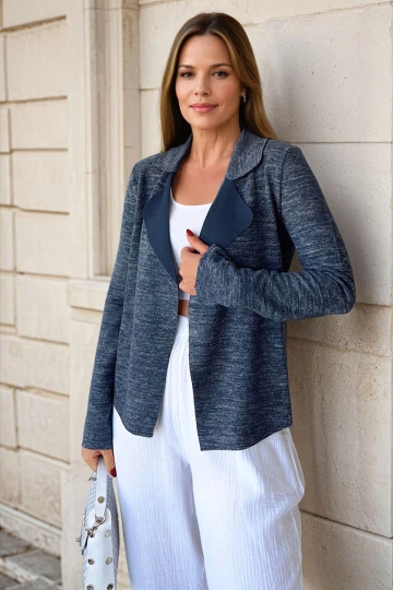 Lacivert Kendinden Dokulu Çift Taraflı Ceket Hırka BCBSK-25700-2975