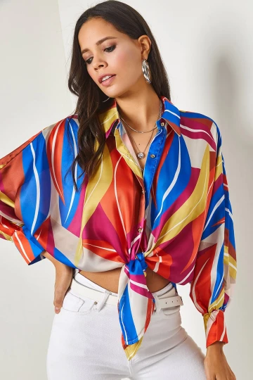 Mix Yarasa Kol Saten Yüzeyli Oversızegömlek BCBSK-25700-K7404