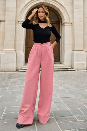 Pembe Yüksek Bel Salaş Pantolon BCBSK-25700-3450