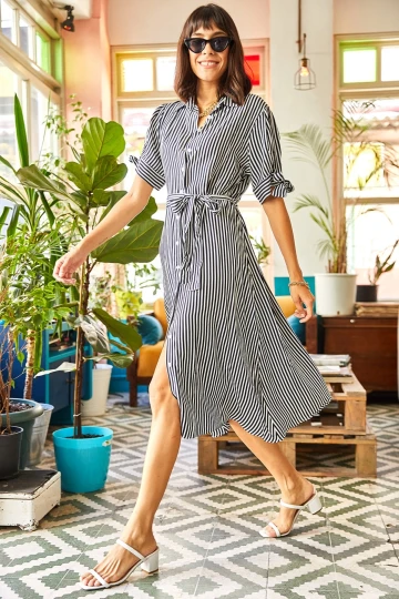 Siyah Hafif Kumaş Günlük Yazlık Elbise BCBSK-25700-K7417