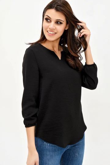Siyah Yakası Yırtmaçlı Krep Bluz BCBSK-25700-2842