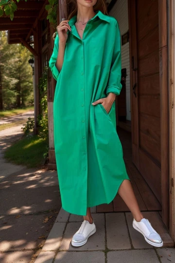 Benetton Poplin Uzun Cepli Gömlek Elbise BCBSK-25700-3555