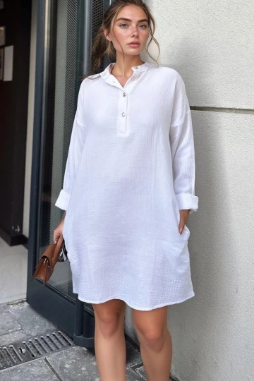 Beyaz Oversize Mini Elbise BCBSK-25700-3520