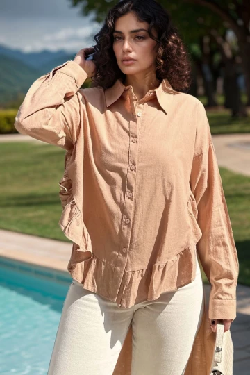 Camel Eteği Fırfırlı Vual Salaş Gömlek BCBSK-25700-3570