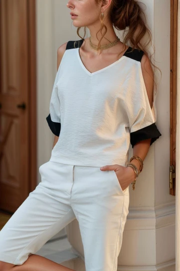 Ekru Keten Omuz Dekolteli Salaş Bluz BCBSK-25700-2923