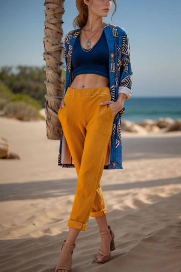 Hardal Kendinden Dokulu Beli Lastikli Cepli Pantolon BCBSK-25700-3273