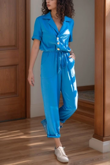 İndigo Ceket Yaka Beli Lastikli Airobin Tulum BCBSK-25700-2622