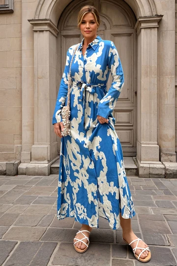 İndigo Hafif Kumaş Desenli Elbise BCBSK-25700-3413