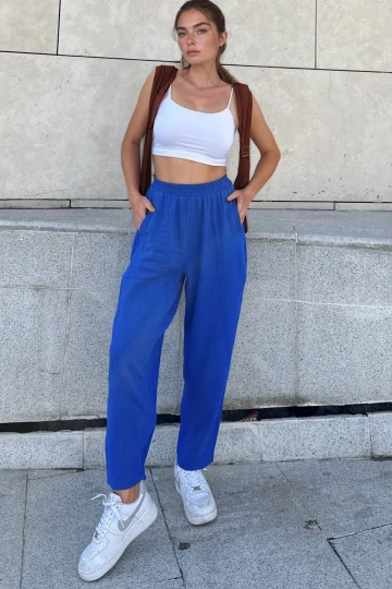 Saks Müslin Beli Lastikli Cepli Salaş Pantolon BCBSK-25700-3416