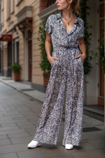 Siyah Saten Beli Lastikli Cepli Bol Paça Tulum BCBSK-25700-3235