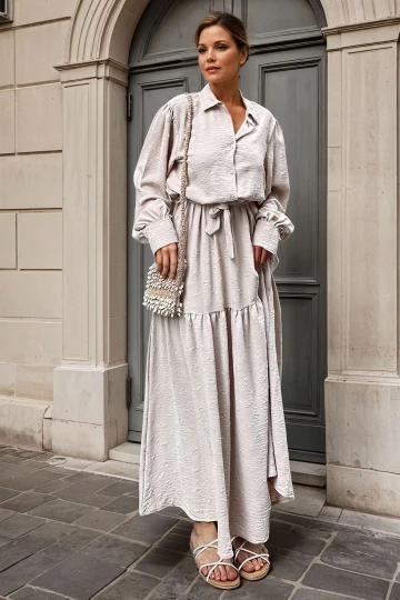 Taş Beli Bağlamalı Uzun Elbise BCBSK-25700-3550