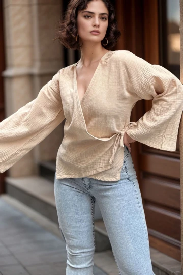 Taş Müslin Kruvaze Bağlamalı Salaş Bluz BCBSK-25700-3610