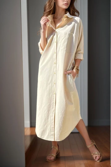 Taş Poplin Uzun Cepli Gömlek Elbise BCBSK-25700-3555