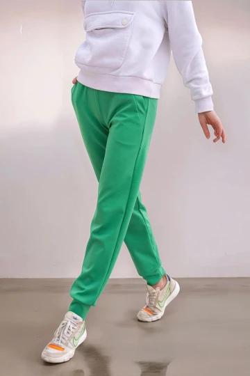 Yeşil Kendinden Dokulu Cepli Beli Paçası Lastikli Jogger Pantolon BCBSK-25700-3325