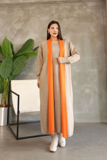 Bej Bisiklet Yaka Triko Elbise BCES-252024