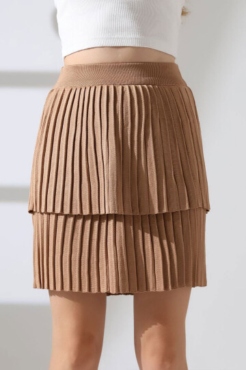 Bisküvi Kat Kat Pileli Triko Etek BCES-252002