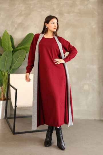 Bordo Bisiklet Yaka Triko Elbise BCES-252024