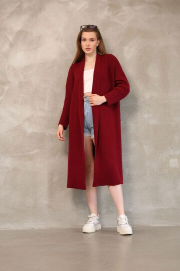 Bordo Maxi Boy Triko Hırka
