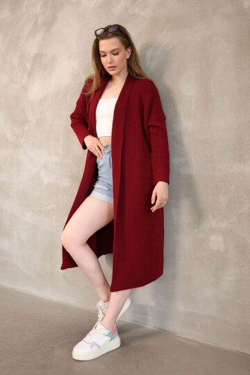 Bordo Maxi Boy Triko Hırka BCES-252037