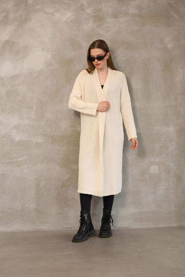 Ekru Maxi Boy Triko Hırka BCES-252037