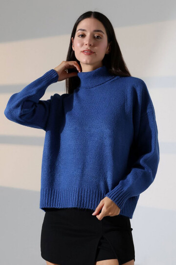 İndigo Boğazlı Yumuşak Dokulu Triko Kazak BCES-252023