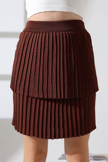 Kahverengi Kat Kat Pileli Triko Etek BCES-252002
