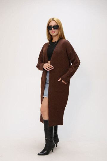 Kahverengi Salaş Yumuşak Dokulu Triko Hırka BCES-252009