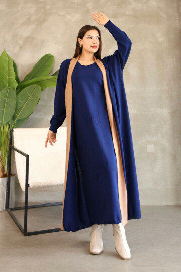 Lacivert Bisiklet Yaka Triko Elbise BCES-252024