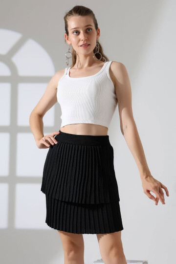 Siyah Kat Kat Pileli Triko Etek BCES-252002