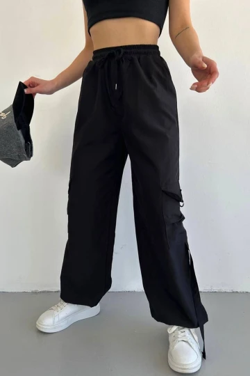 Siyah Paraşüt Kumaş Cepli Kargo Jogger Pantolon BCHN-2510000