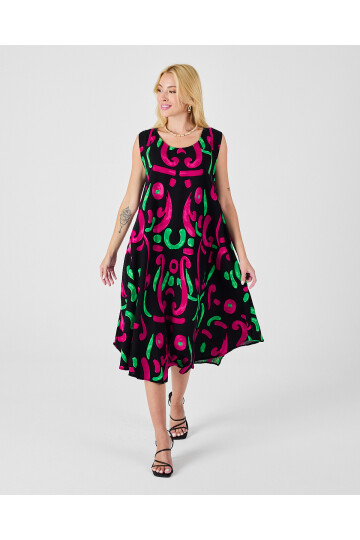 Siyah U Yaka Kolsuz Asimetrik Kesim Midi Boy Elbise BCVL-254017