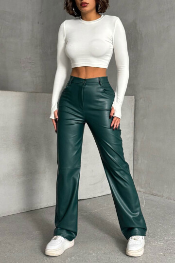 Zümrüt Çift Cepli Fit Kesim Suni Deri Pantolon BCHN-25267542