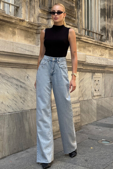 Açık Mavi 5 Cepli Paçası Püsküllü Bol Paça Jean BCHNW-251193