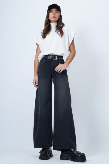 Antrasit Yüksek Bel 5 Cepli Baggy Jean BCHNW-251207