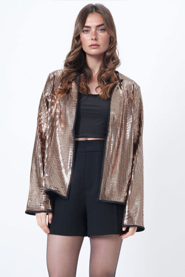 Rose Gold Payetli Açık Form Ceket BCHESQ-251161