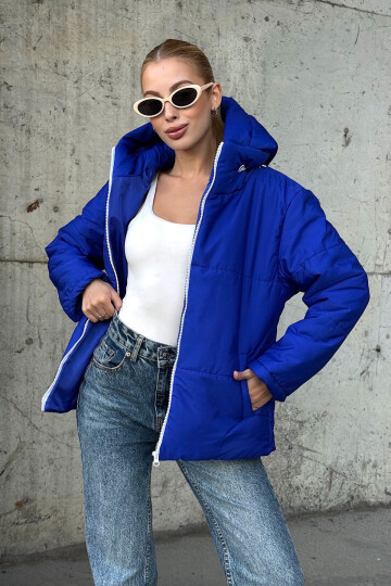 Saks Kapüşonlu Çift Cepli Mont BCVL-25N115