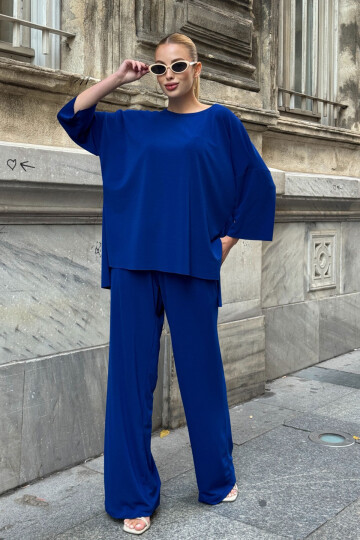 Saks Rahat Kalıp Bisiklet Yaka Bluz Ve Salaş Pantolon Modal Kumaş Alt Üst Takım BCVL-25V233