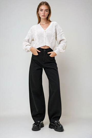 Siyah Yüksek Bel Buggy Kesim Jean Pantolon BCHNW-251177