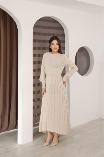 Taş Bisiklet Yaka Çizgili Triko Elbise BCES-253011