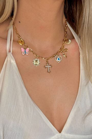 316L Çelik Charmlı Sallantılı Kolye BCYJ-251048