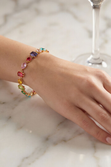 316L Çelik Gema Bileklik Zirkon Renkli Taşlı Bileklik Gold BCYJ-251027