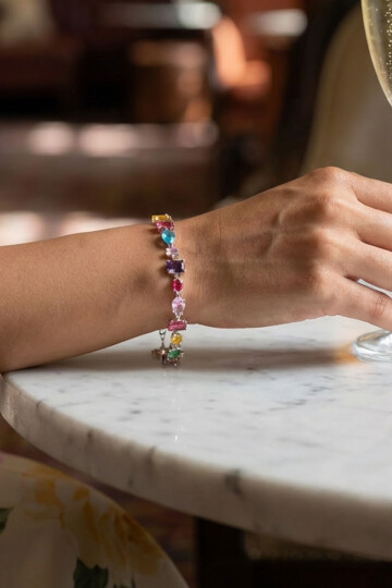 316L Çelik Gema Bileklik Zirkon Renkli Taşlı Bileklik Silver BCYJ-251027