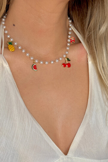 316L Çelik İncili Sallantılı Charmlı Kolye BCYJ-251048