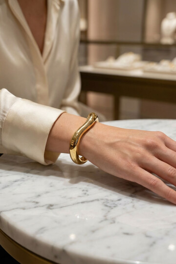 316L Çelik Kalın Kelepçe Bileklik Dalgalı Bilezik 14K Altın Kaplama Renk Gold BCYJ-251041