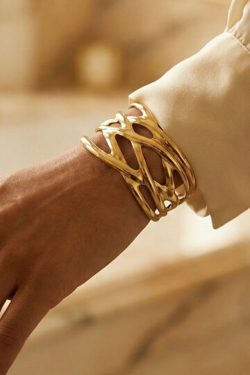 316L Çelik Kalın Kelepçe Bileklik Kadın Bilezik Ayarlanabilir Kelepçe BCYJ-251028