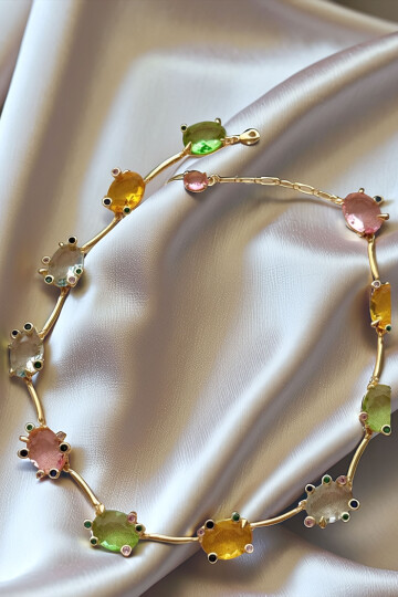 316L Gema Çelik Kristal Taş Desenli Renkli Kolye BCYJ-251017