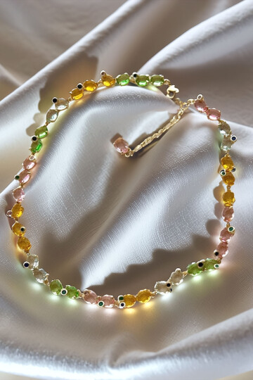 316L Gema Çelik Kristal Taş Desenli Renkli Kolye BCYJ-251017